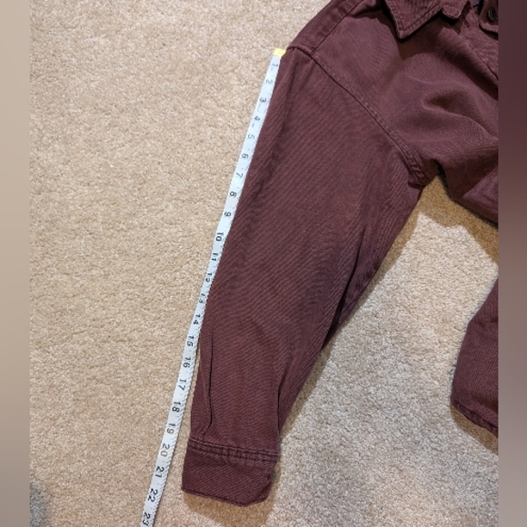 ASOS Denim Oversized Shacket Red Maroon Cotton Shirt Button Jacket - Picture 5 of 7
